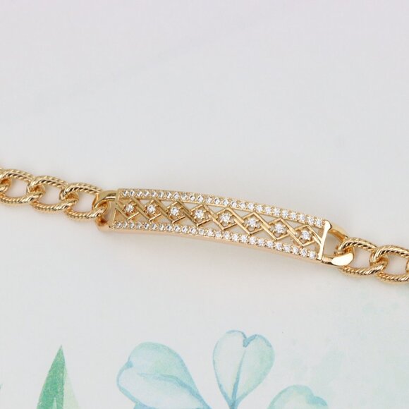 Elegant Rose Gold Bracelet with Criss-Cross Diamond Inlay Design, XPBL0706 - Picture 1 of 13